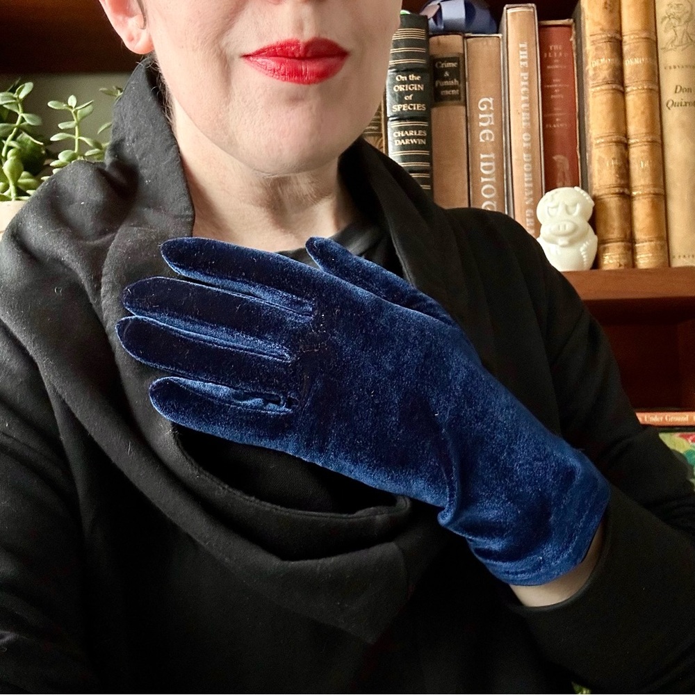 Elegant Blue Velour Gloves
